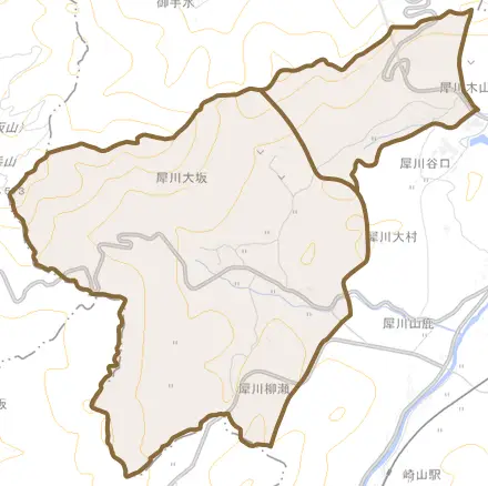犀川大坂とその周辺の地図。町の範囲を重ねている