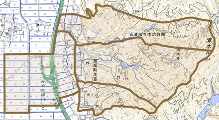 瀬高町本吉とその周辺の地図。町の範囲を重ねている
