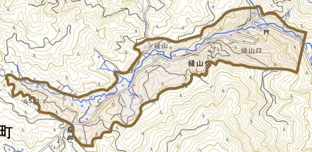 縁山畑とその周辺の地図。町の範囲を重ねている