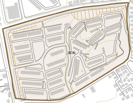 高松とその周辺の地図。町の範囲を重ねている