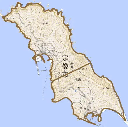 地島とその周辺の地図。町の範囲を重ねている