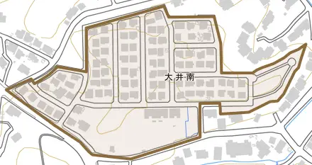 大井南とその周辺の地図。町の範囲を重ねている