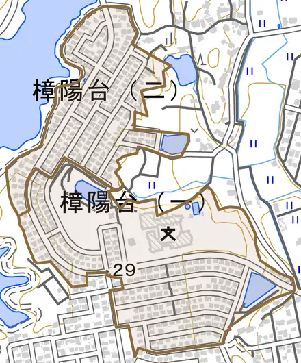 樟陽台とその周辺の地図。町の範囲を重ねている