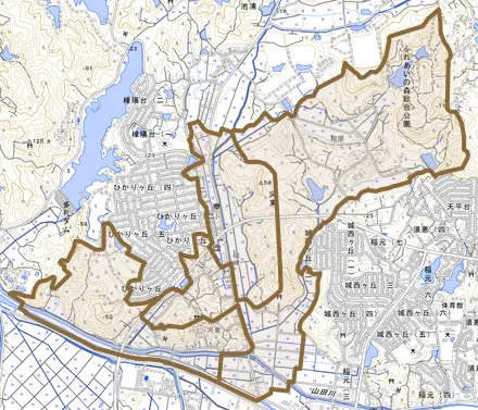 河東とその周辺の地図。町の範囲を重ねている