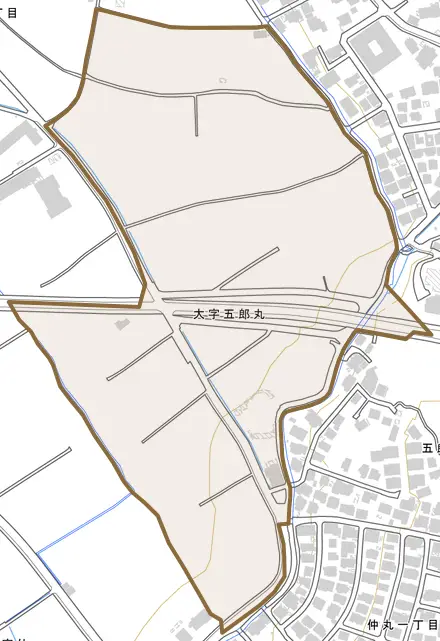 大字五郎丸とその周辺の地図。町の範囲を重ねている