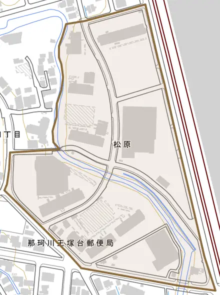松原とその周辺の地図。町の範囲を重ねている