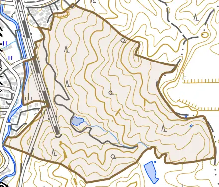 大字松木とその周辺の地図。町の範囲を重ねている