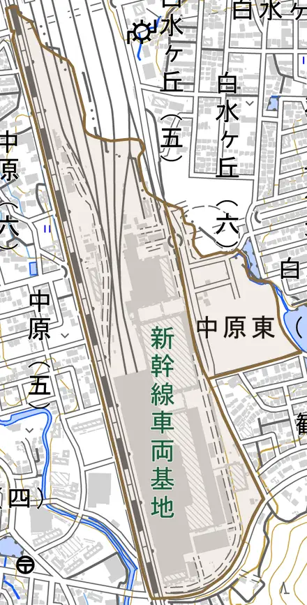中原東とその周辺の地図。町の範囲を重ねている
