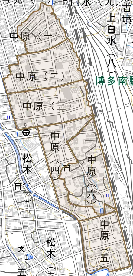 中原とその周辺の地図。町の範囲を重ねている