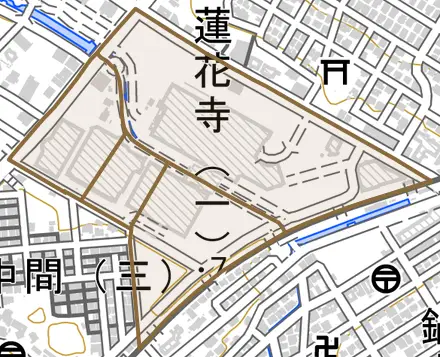 上蓮花寺とその周辺の地図。町の範囲を重ねている
