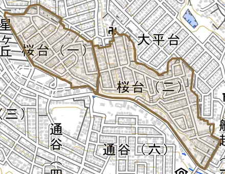 桜台とその周辺の地図。町の範囲を重ねている