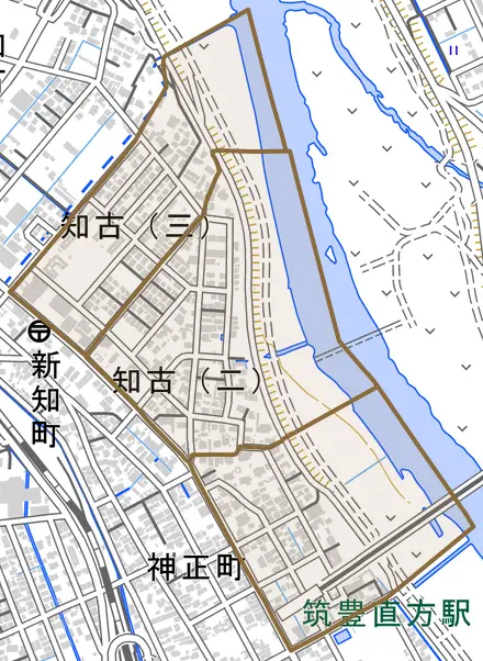 知古とその周辺の地図。町の範囲を重ねている