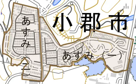 あすみとその周辺の地図。町の範囲を重ねている