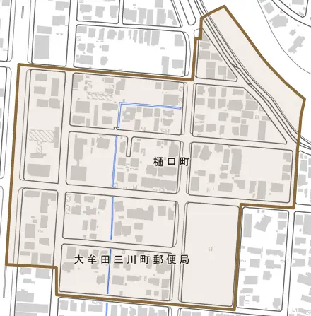 樋口町とその周辺の地図。町の範囲を重ねている