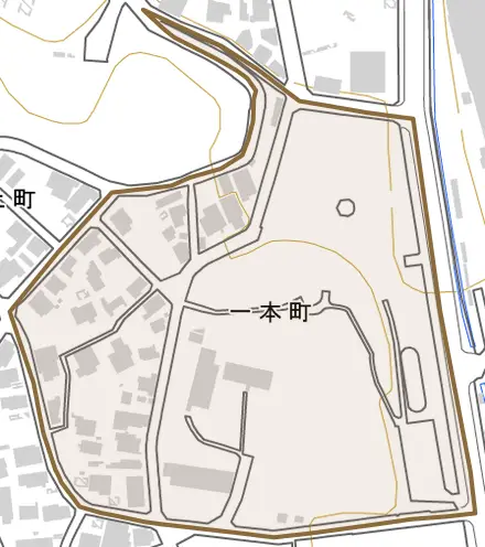 一本町とその周辺の地図。町の範囲を重ねている