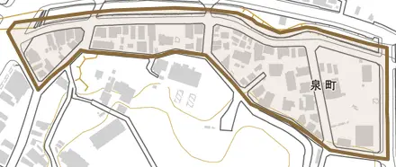 泉町とその周辺の地図。町の範囲を重ねている