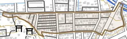 長溝町とその周辺の地図。町の範囲を重ねている