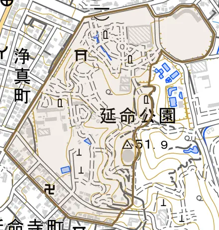 昭和町とその周辺の地図。町の範囲を重ねている