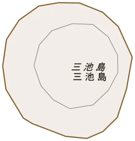 三池島とその周辺の地図。町の範囲を重ねている