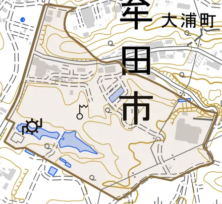 稲荷町とその周辺の地図。町の範囲を重ねている