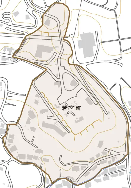 若宮町とその周辺の地図。町の範囲を重ねている