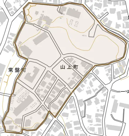山上町とその周辺の地図。町の範囲を重ねている