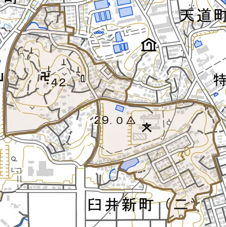米生町とその周辺の地図。町の範囲を重ねている