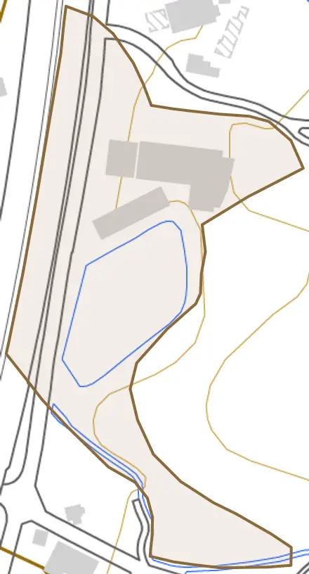 大字瓦田とその周辺の地図。町の範囲を重ねている