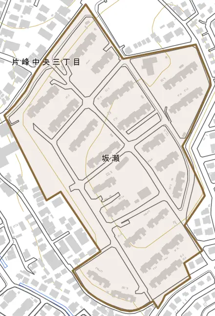坂瀬とその周辺の地図。町の範囲を重ねている