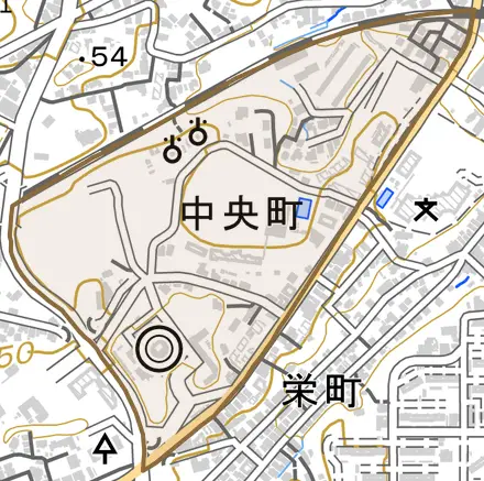 中央町とその周辺の地図。町の範囲を重ねている