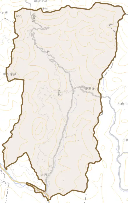 大字宝珠山とその周辺の地図。町の範囲を重ねている