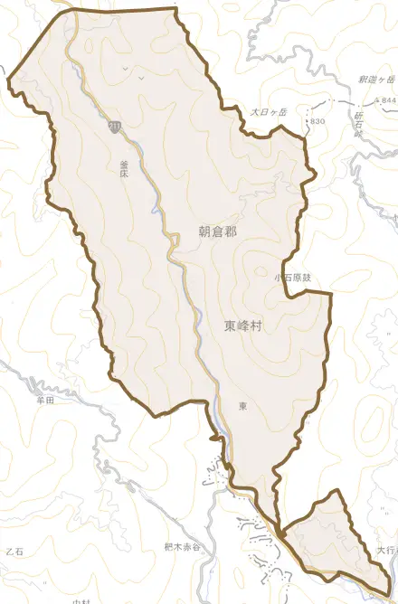 大字小石原鼓とその周辺の地図。町の範囲を重ねている