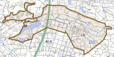 今福とその周辺の地図。町の範囲を重ねている