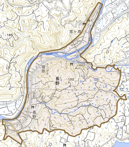 長野とその周辺の地図。町の範囲を重ねている