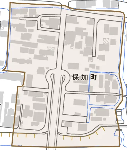 保加町とその周辺の地図。町の範囲を重ねている