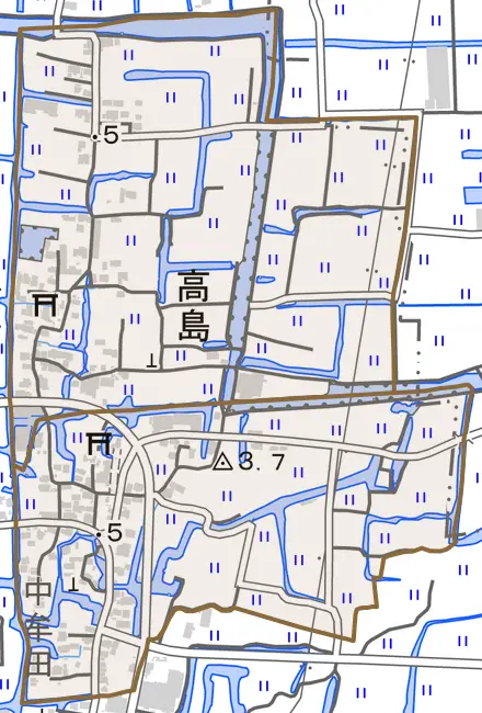 高島とその周辺の地図。町の範囲を重ねている