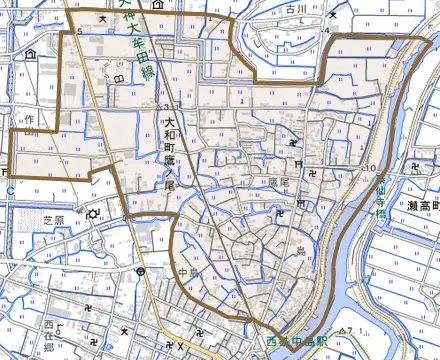 大和町鷹ノ尾とその周辺の地図。町の範囲を重ねている