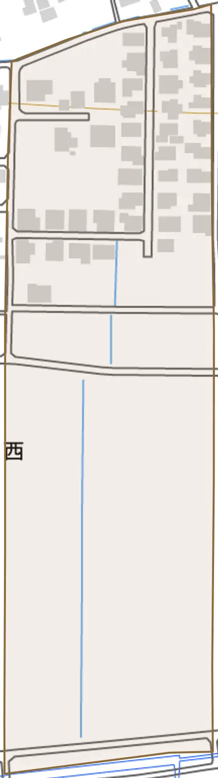 字本郷道西とその周辺の地図。町の範囲を重ねている