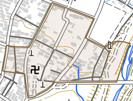 字宮北とその周辺の地図。町の範囲を重ねている