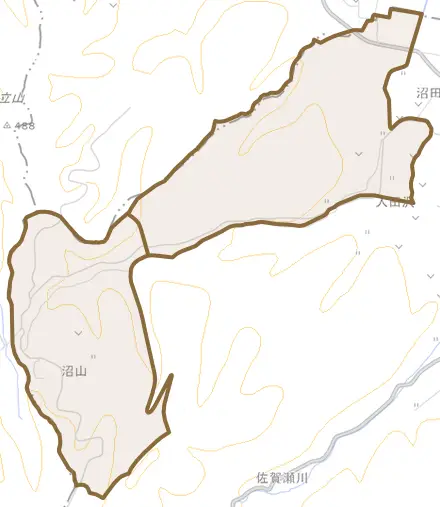 沼田とその周辺の地図。町の範囲を重ねている