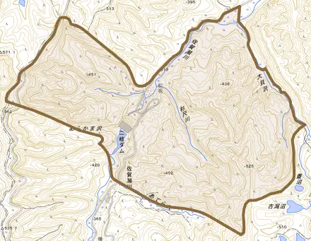 松坂とその周辺の地図。町の範囲を重ねている