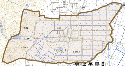字竹ノ花とその周辺の地図。町の範囲を重ねている