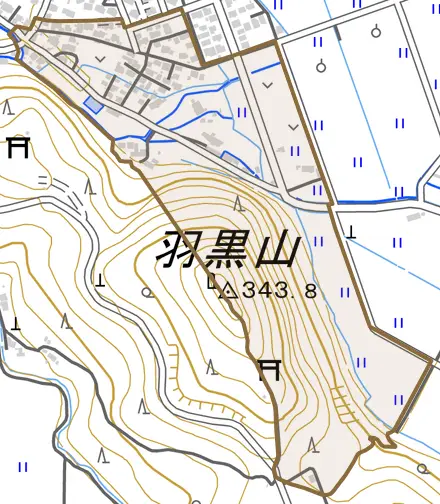 字向川原甲とその周辺の地図。町の範囲を重ねている