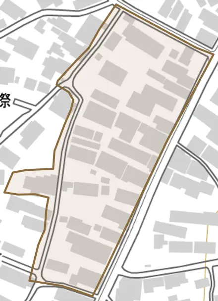 字松原際甲とその周辺の地図。町の範囲を重ねている