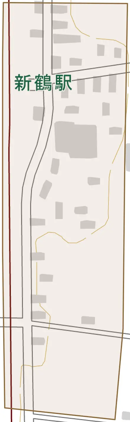 立石田とその周辺の地図。町の範囲を重ねている