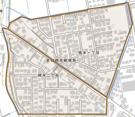 橋本とその周辺の地図。町の範囲を重ねている