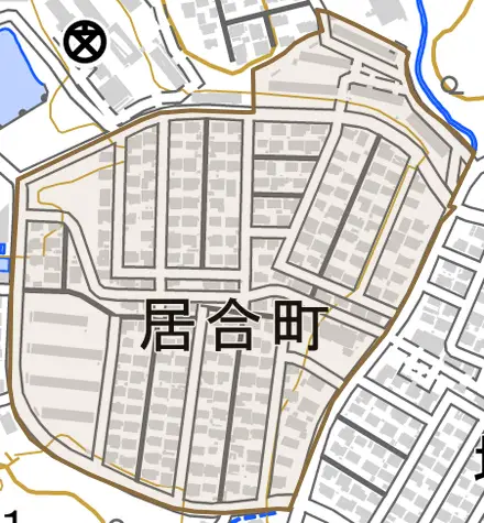 居合町とその周辺の地図。町の範囲を重ねている