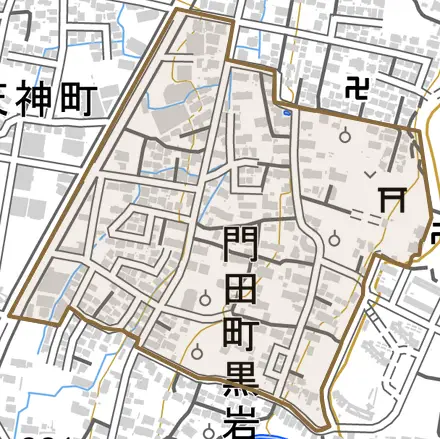 北青木とその周辺の地図。町の範囲を重ねている