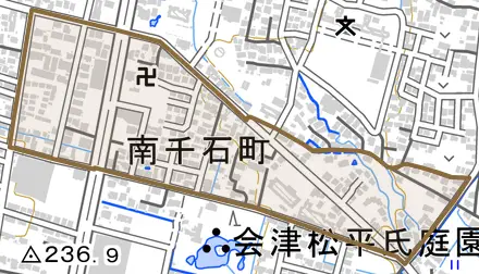 南千石町とその周辺の地図。町の範囲を重ねている