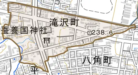 滝沢町とその周辺の地図。町の範囲を重ねている